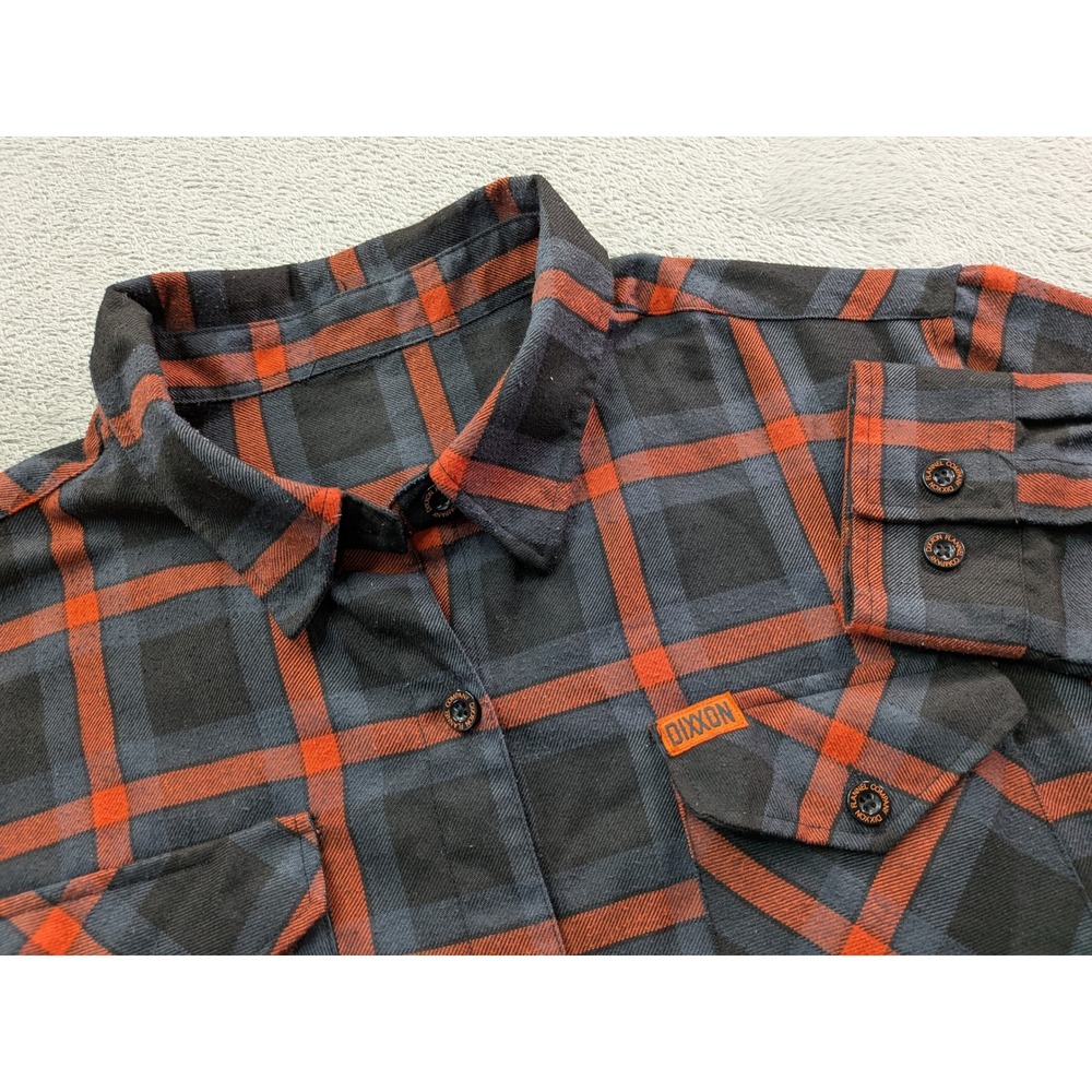 Dixxon Flannel Company Mens Orange Black Grey Plaid Long Sleeve Button Up Shirt